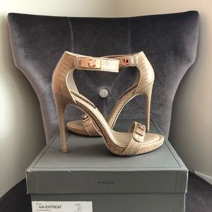 BCBGMaxAzria Natural Snake Heels w/ rose gold acce